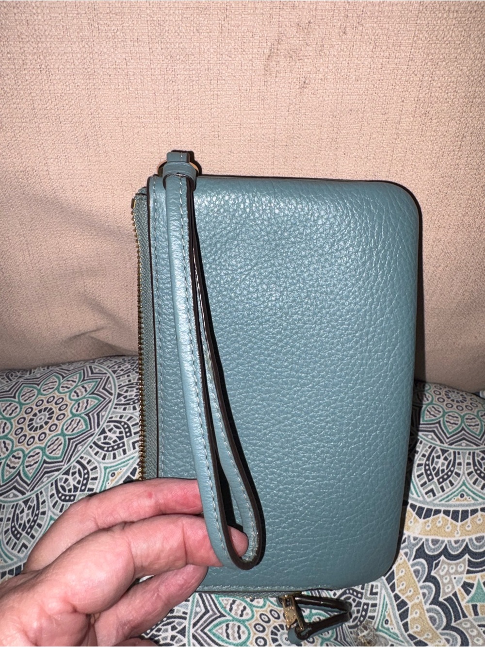 Coach Teal Pebbled Leather Double Zippered Wristlet EUC - Picture 10 of 10